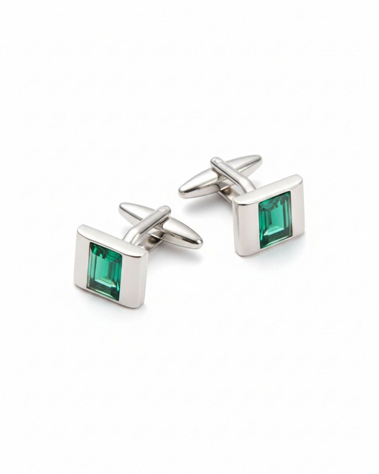 Premsons® Men’s Minimalist Square Cufflinks with Emerald Green Stone Inlay, Modern Business Shirt Accessories for Professionals – Green