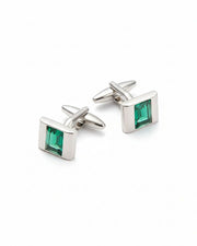 Premsons® Men’s Minimalist Square Cufflinks with Emerald Green Stone Inlay, Modern Business Shirt Accessories for Professionals – Green