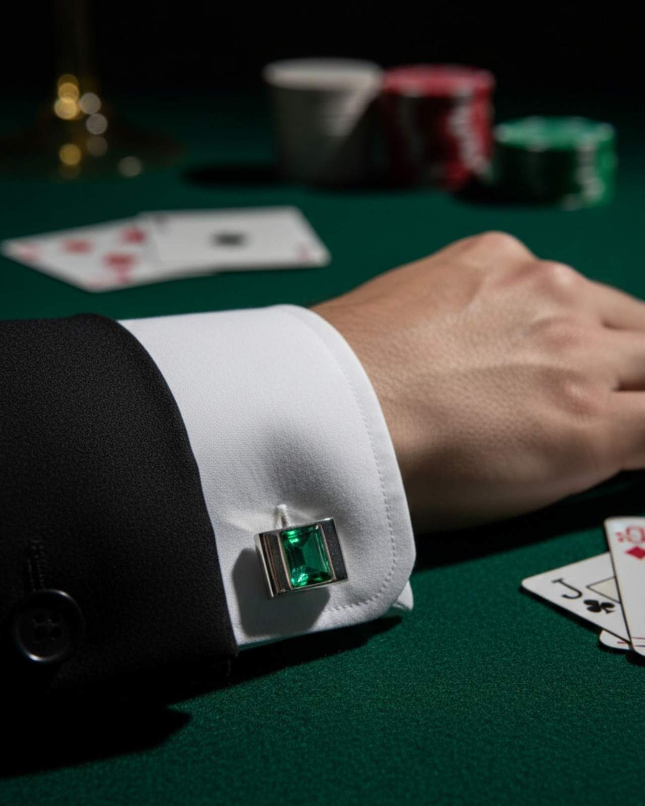 Premsons® Men’s Minimalist Square Cufflinks with Emerald Green Stone Inlay, Modern Business Shirt Accessories for Professionals – Green