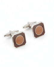 Premsons® Men’s Octagon Silver Cufflinks with Brown Circular Inlay, Elegant Office & Formal Wear