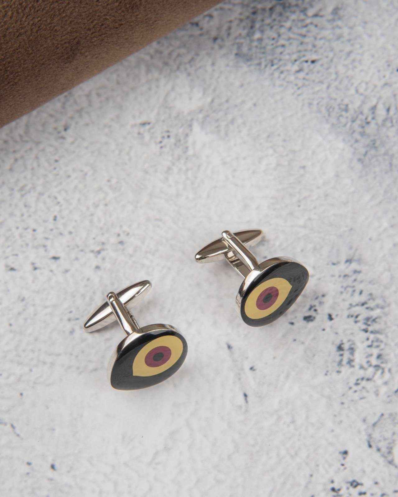 Premsons® Men’s Round Silver Tone Designer Cufflinks with Enamel Target Pattern, Classic Formal Shirt Accessories – Black