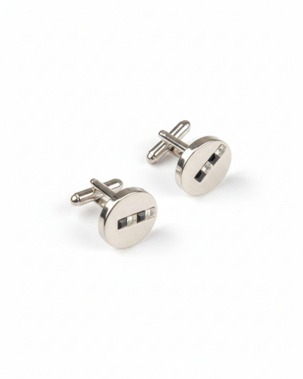 Premsons® Men’s Round Stainless Steel Cufflinks with Triple Crystal Accent, Contemporary Office Wear & Corporate Gifting Accessories – Silver