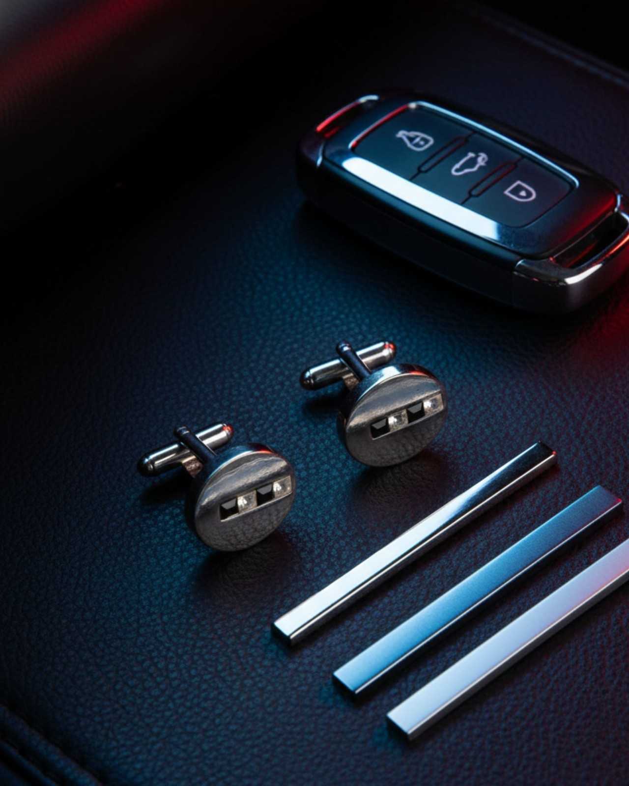 Premsons® Men’s Round Stainless Steel Cufflinks with Triple Crystal Accent, Contemporary Office Wear & Corporate Gifting Accessories – Silver