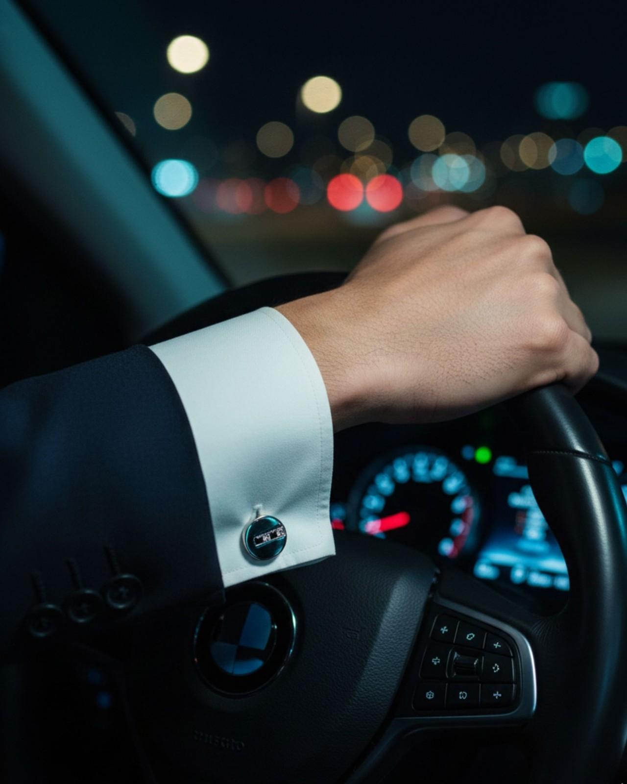 Premsons® Men’s Round Stainless Steel Cufflinks with Triple Crystal Accent, Contemporary Office Wear & Corporate Gifting Accessories – Silver