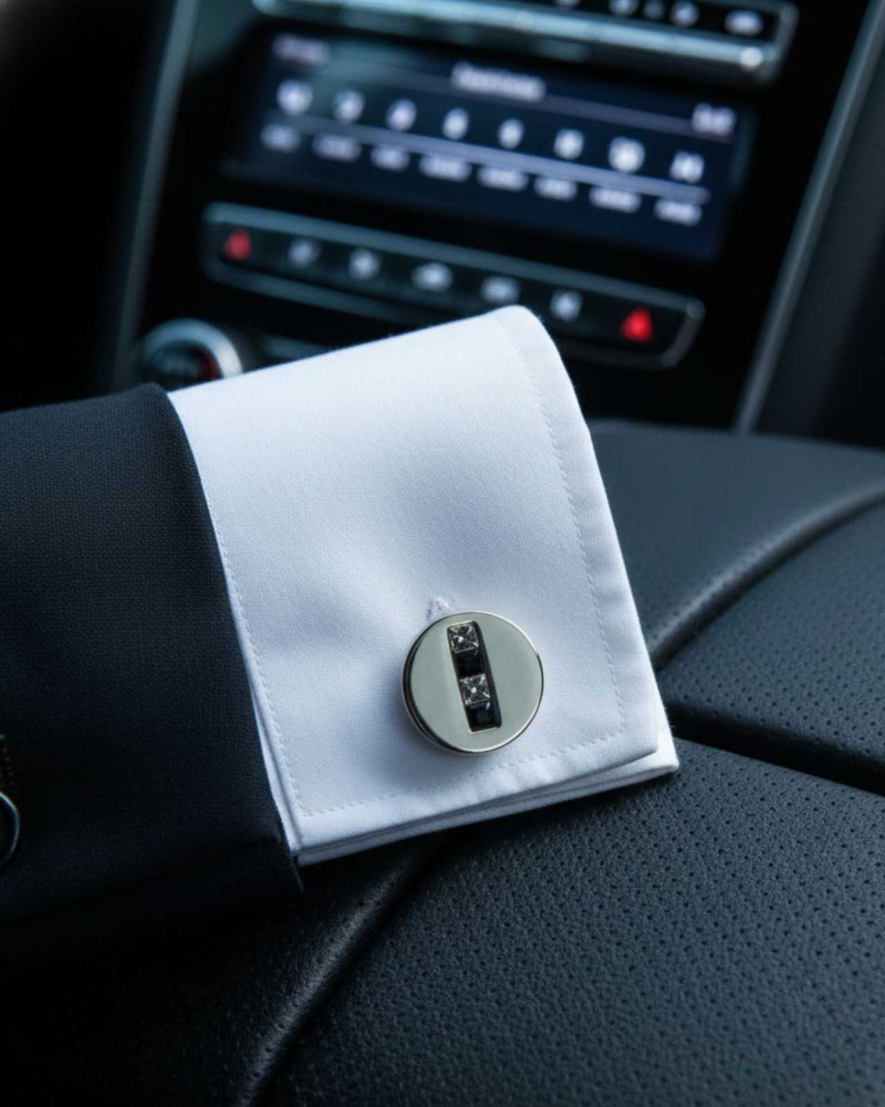 Premsons® Men’s Round Stainless Steel Cufflinks with Triple Crystal Accent, Contemporary Office Wear & Corporate Gifting Accessories – Silver