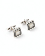 Premsons® Men’s Square Modern Cufflinks with Layered Resin & Stone Inlay, Creative Formal Accessories for Smart Casual Looks – Grey