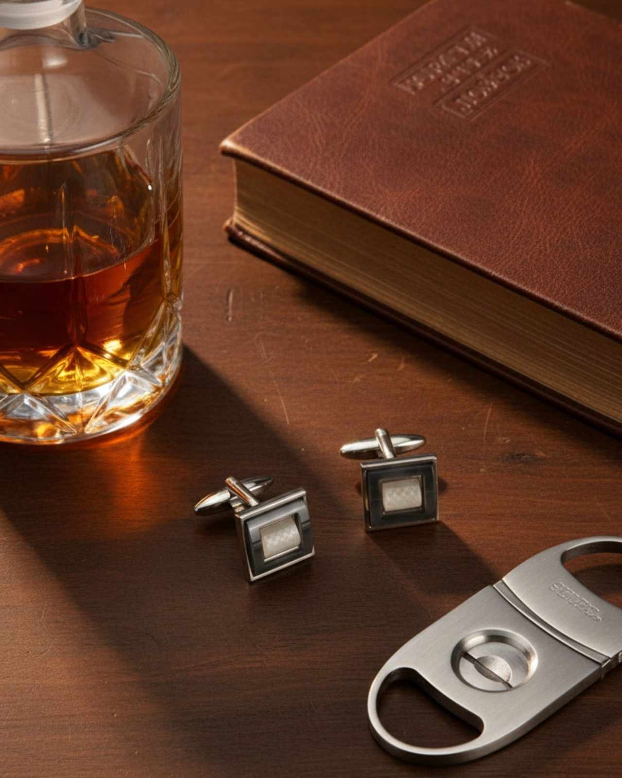 Premsons® Men’s Square Modern Cufflinks with Layered Resin & Stone Inlay, Creative Formal Accessories for Smart Casual Looks – Grey