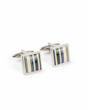 Premsons® Men’s Square Silver Cufflinks with Multi Stripe Resin Inlay, Stylish Office Wear Accessories