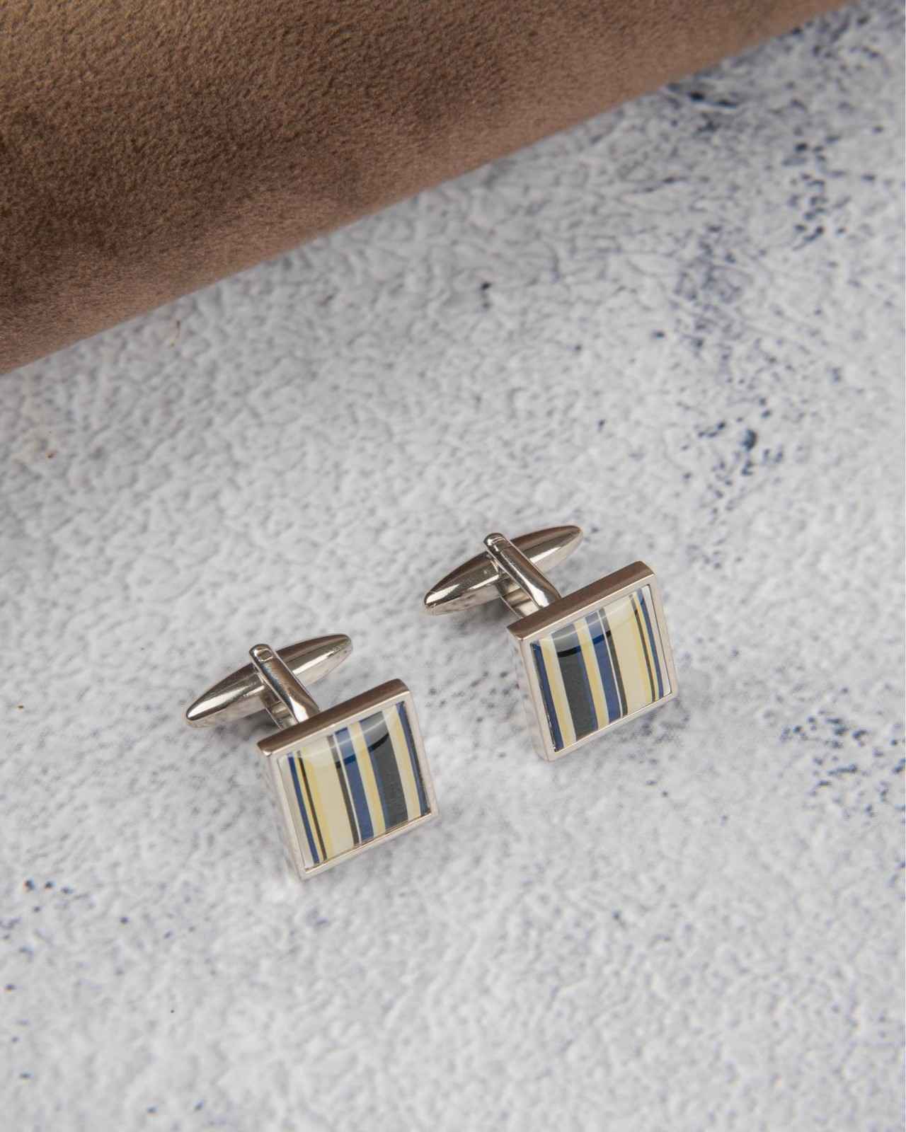 Premsons® Men’s Square Silver Cufflinks with Multi Stripe Resin Inlay, Stylish Office Wear Accessories