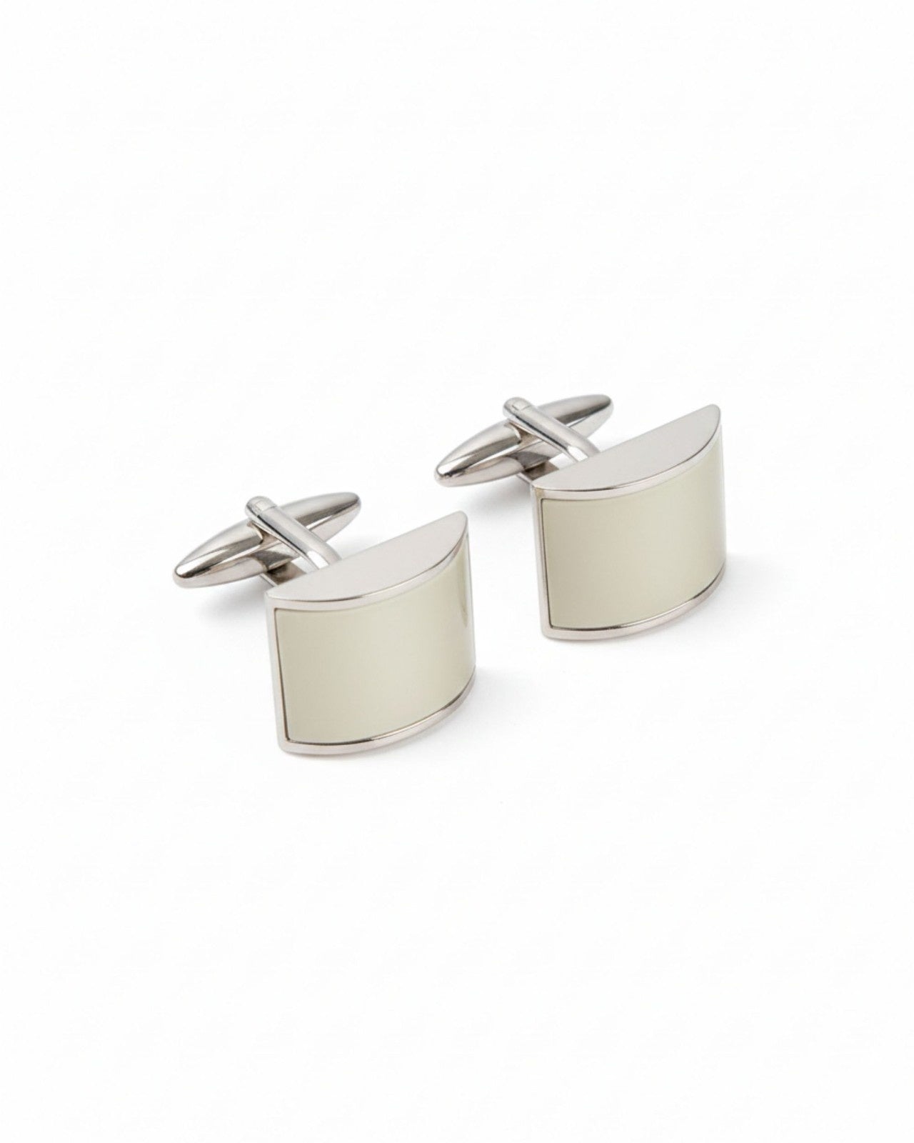 Premsons® Mother of Pearl Half Moon Silver Cufflinks for Men