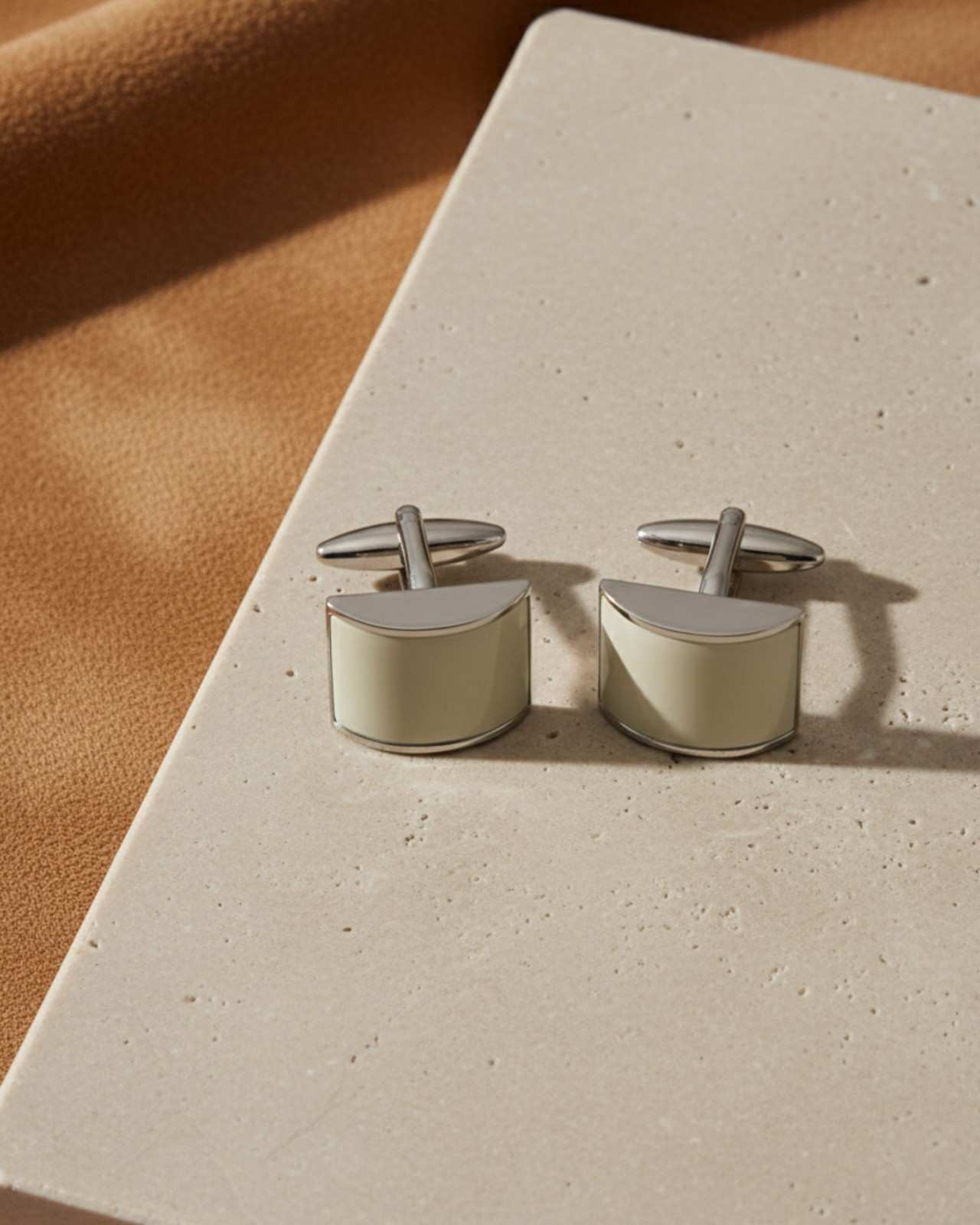 Premsons® Mother of Pearl Half Moon Silver Cufflinks for Men