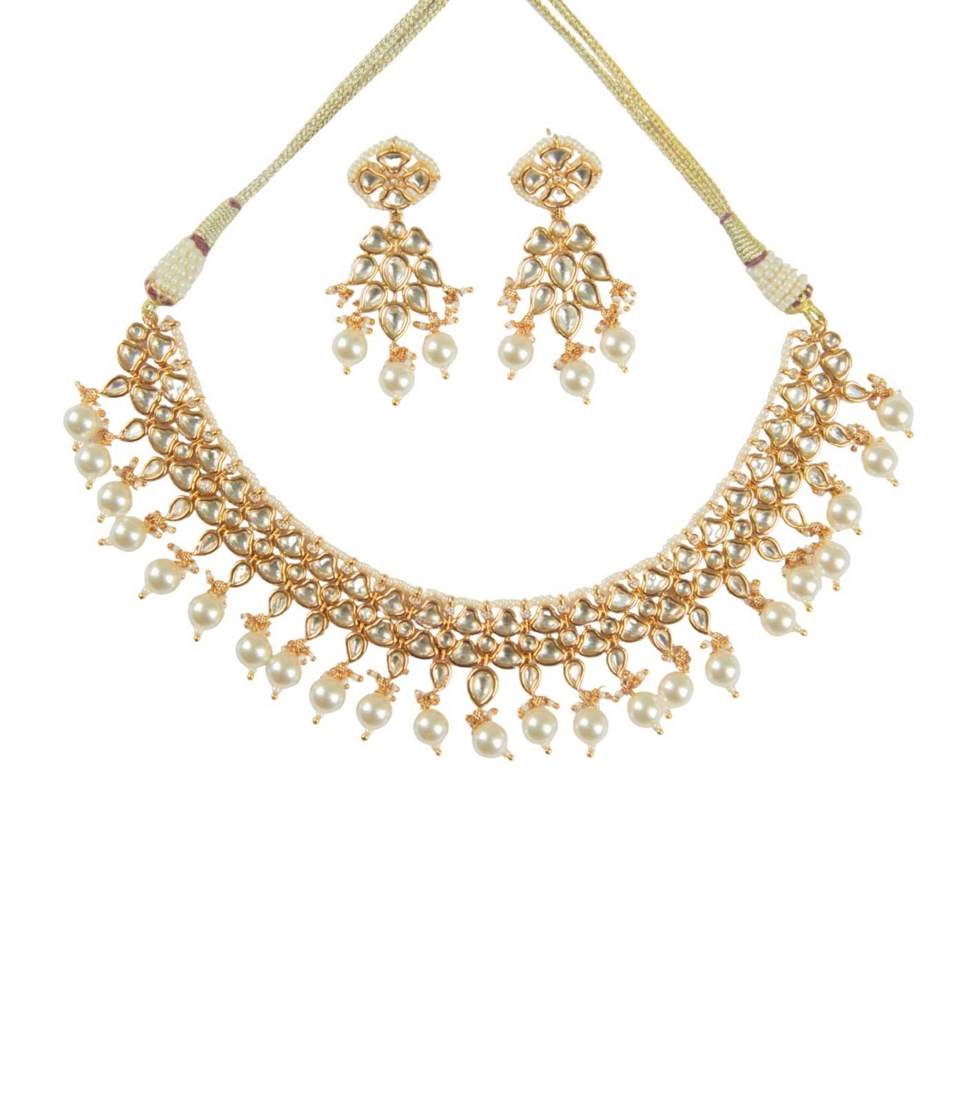 Premsons® Noor Kundan Pearl Necklace Set – Handcrafted Kundan with Pearl Drops – Gold & Ivory – Adjustable Fit