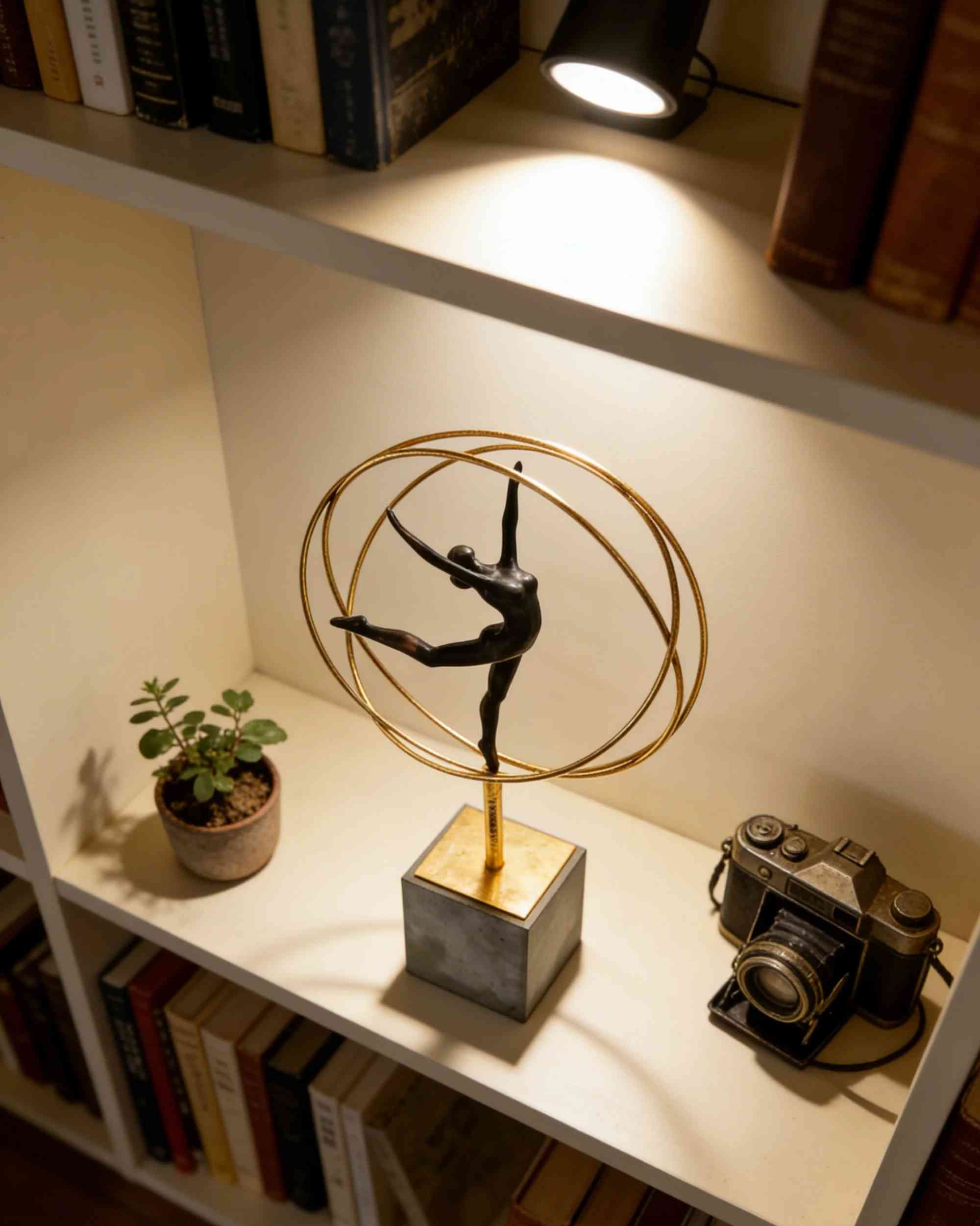 Premsons® Orbit Grace Ballerina Sculpture – Resin & Metal Art Figurine – Gold Ring