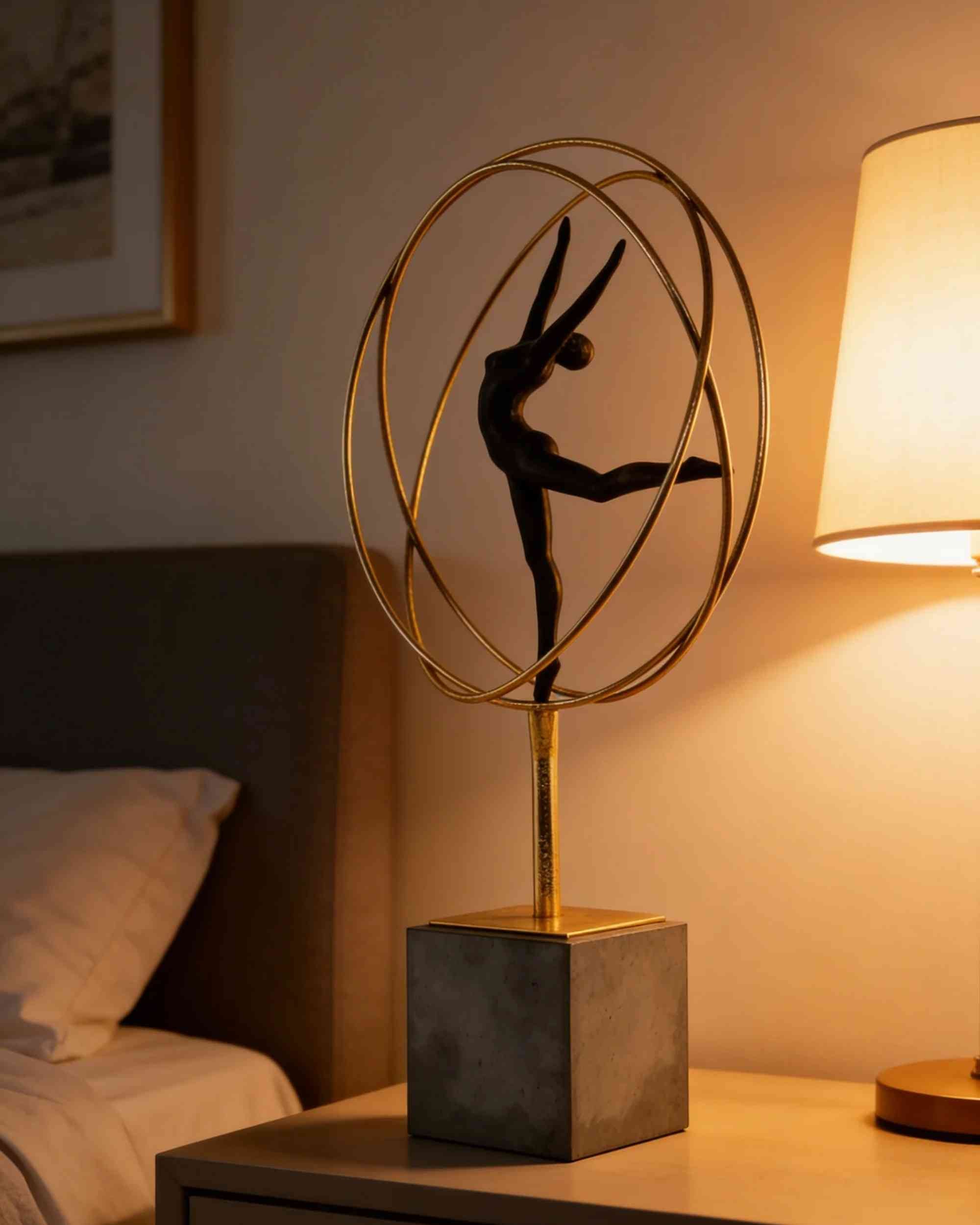 Premsons® Orbit Grace Ballerina Sculpture – Resin & Metal Art Figurine – Gold Ring