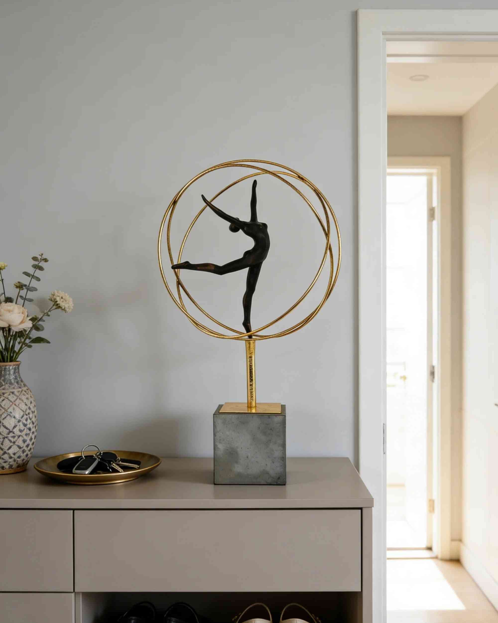 Premsons® Orbit Grace Ballerina Sculpture – Resin & Metal Art Figurine – Gold Ring