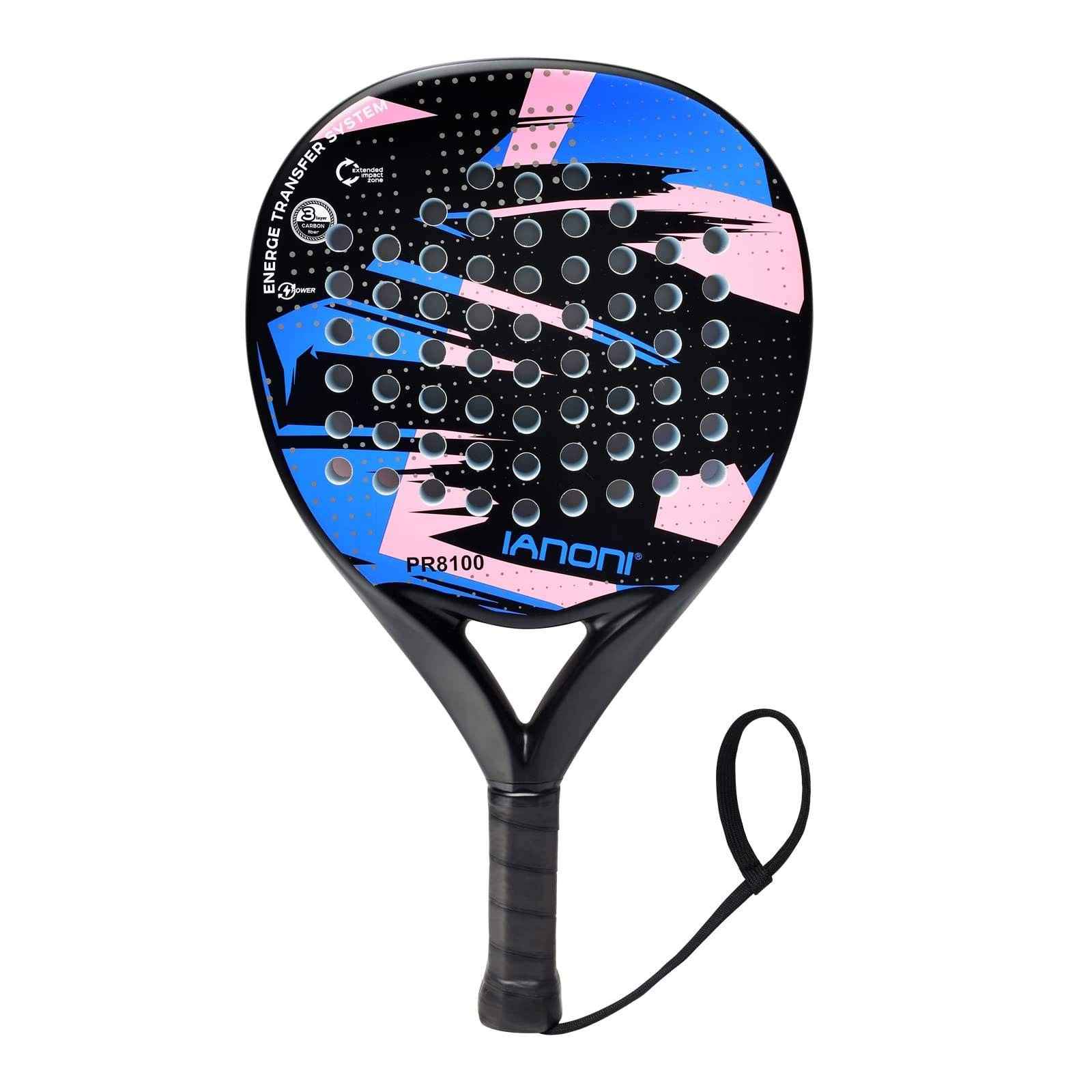 Premsons® PR8100 Full Carbon Padel Racket – Lightweight Power & Control Paddle with EVA Memory Core, Easy Swing Design - Blue & Pink
