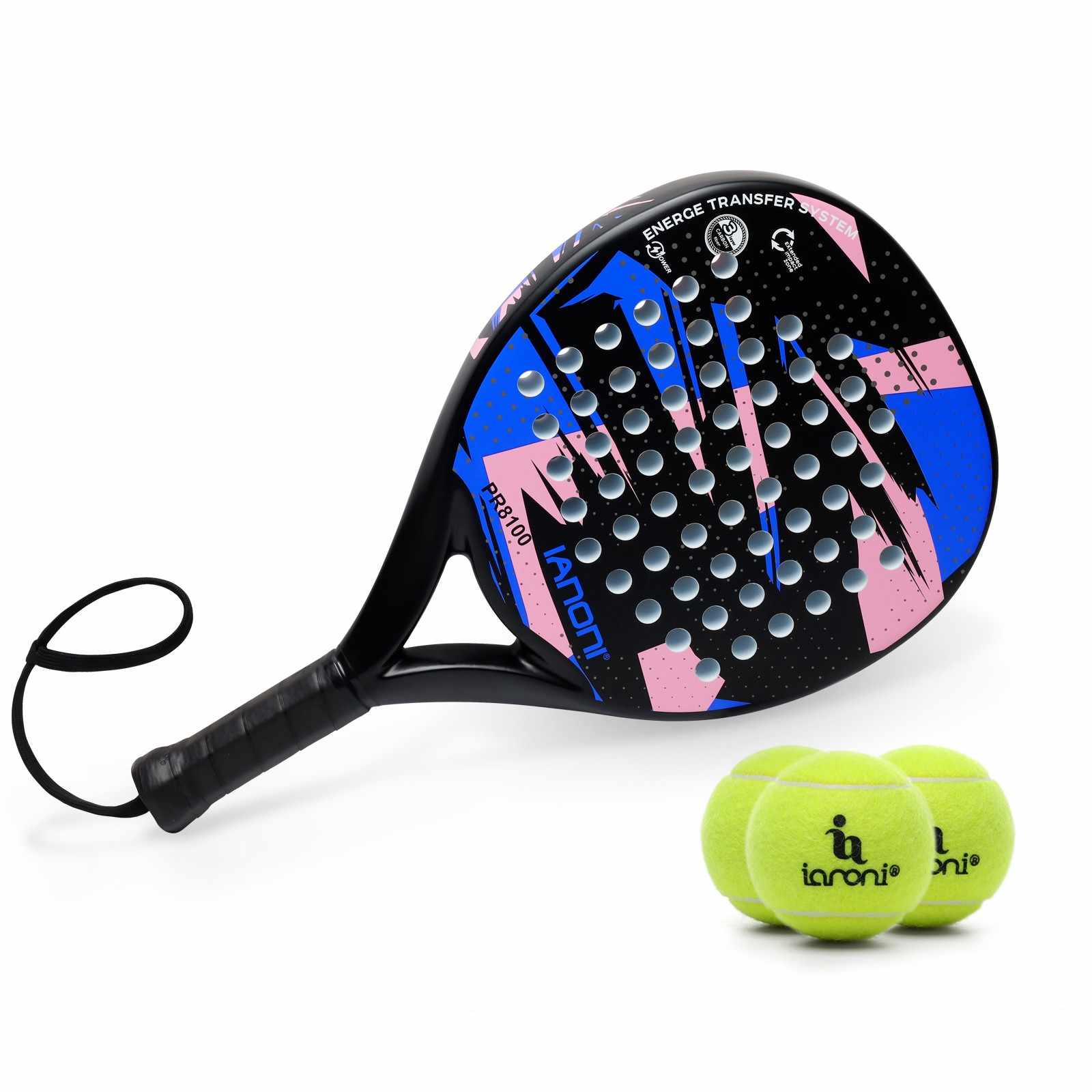 Premsons® PR8100 Full Carbon Padel Racket – Lightweight Power & Control Paddle with EVA Memory Core, Easy Swing Design - Blue & Pink