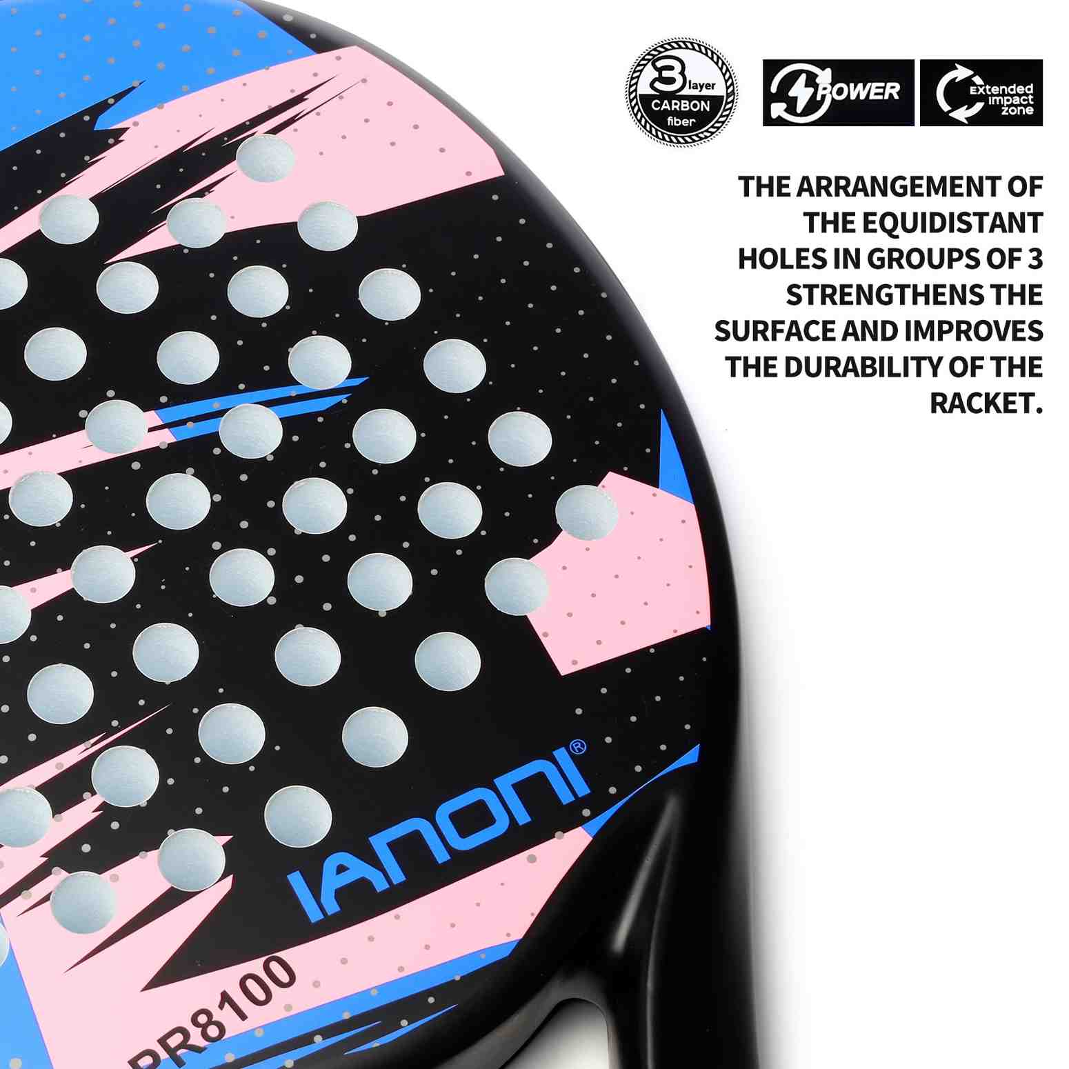 Premsons® PR8100 Full Carbon Padel Racket – Lightweight Power & Control Paddle with EVA Memory Core, Easy Swing Design - Blue & Pink