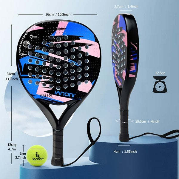 Premsons® PR8100 Full Carbon Padel Racket – Lightweight Power & Control Paddle with EVA Memory Core, Easy Swing Design - Blue & Pink