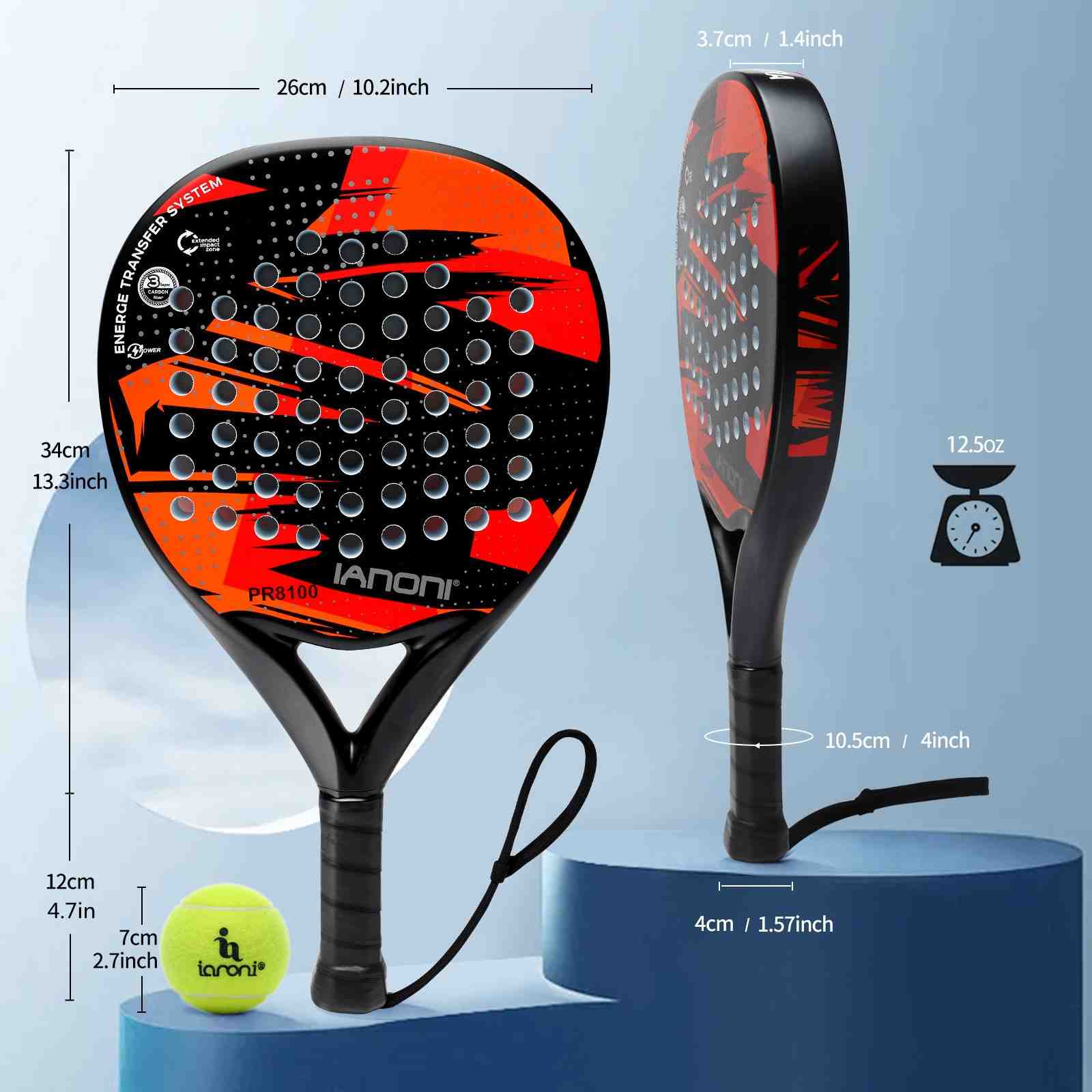 Premsons® PR8100 Full Carbon Padel Racket – Lightweight Power & Control Paddle with EVA Memory Core, Easy Swing Design - Red