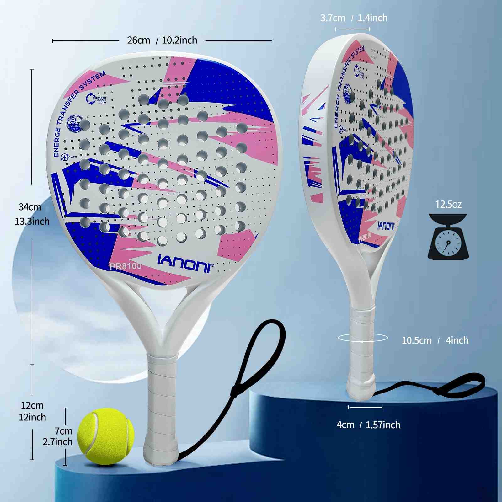 Premsons® PR8100 Full Carbon Padel Racket – Lightweight Power & Control Paddle with EVA Memory Core, Easy Swing Design - White