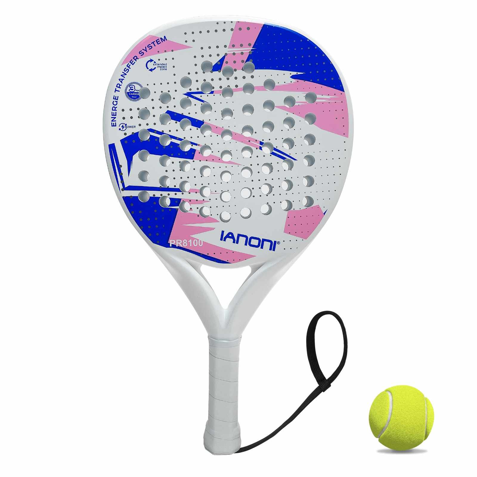 Premsons® PR8100 Full Carbon Padel Racket – Lightweight Power & Control Paddle with EVA Memory Core, Easy Swing Design - White