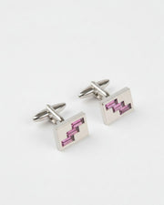 Premsons® Pink Crystal Zigzag Inlay Square Silver Cufflinks for Men