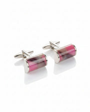 Premsons® Pink Stripe Cylinder Silver Cufflinks for Men