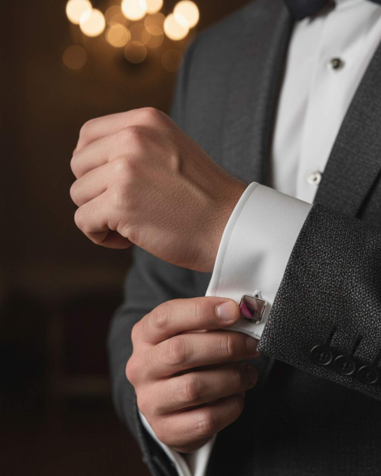 Premsons® Pink Stripe Cylinder Silver Cufflinks for Men