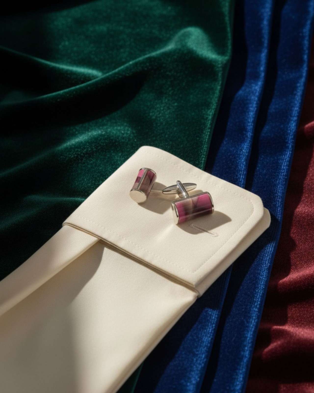 Premsons® Pink Stripe Cylinder Silver Cufflinks for Men