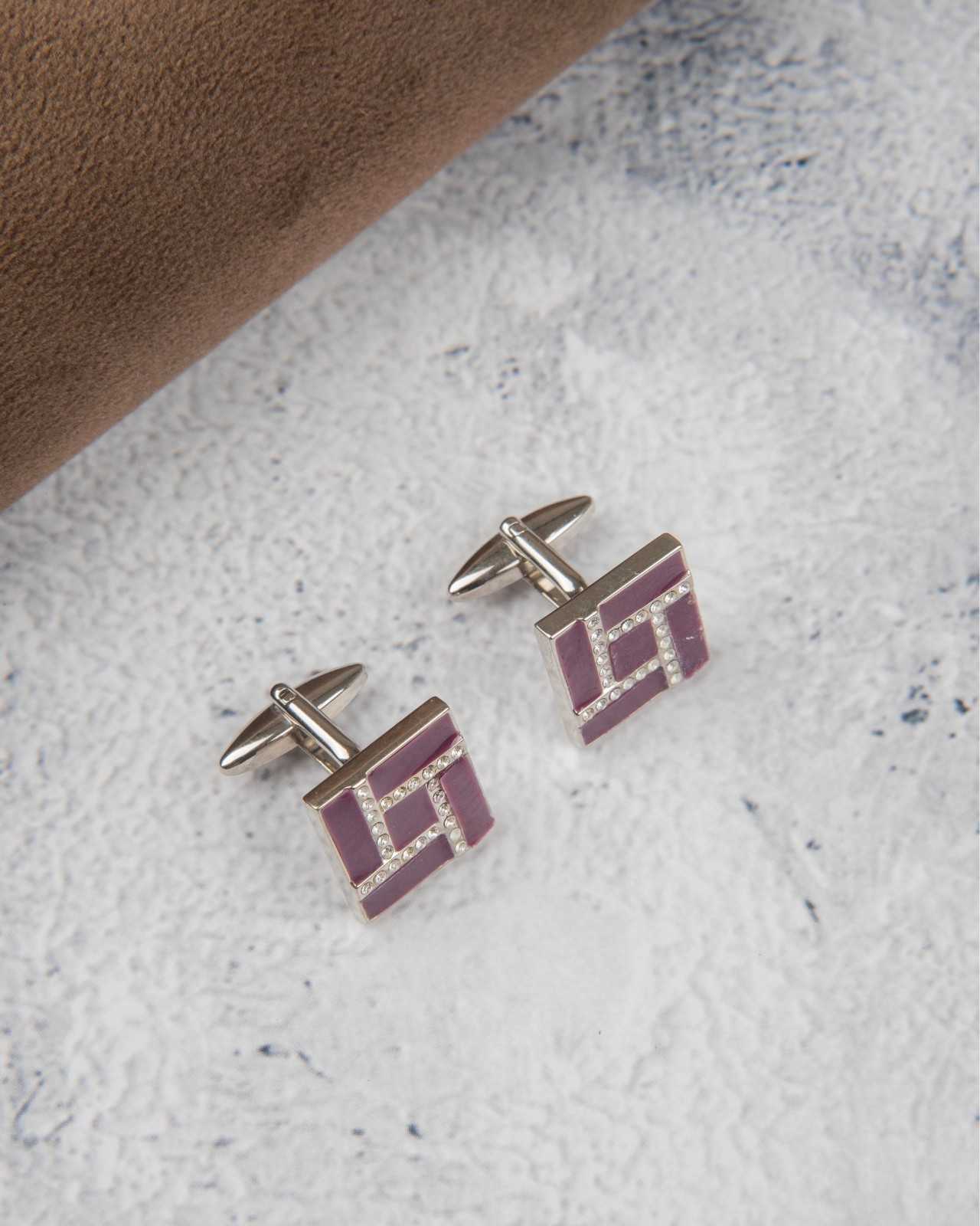 Premsons® Purple Enamel & Crystal Square Silver Cufflinks for Men