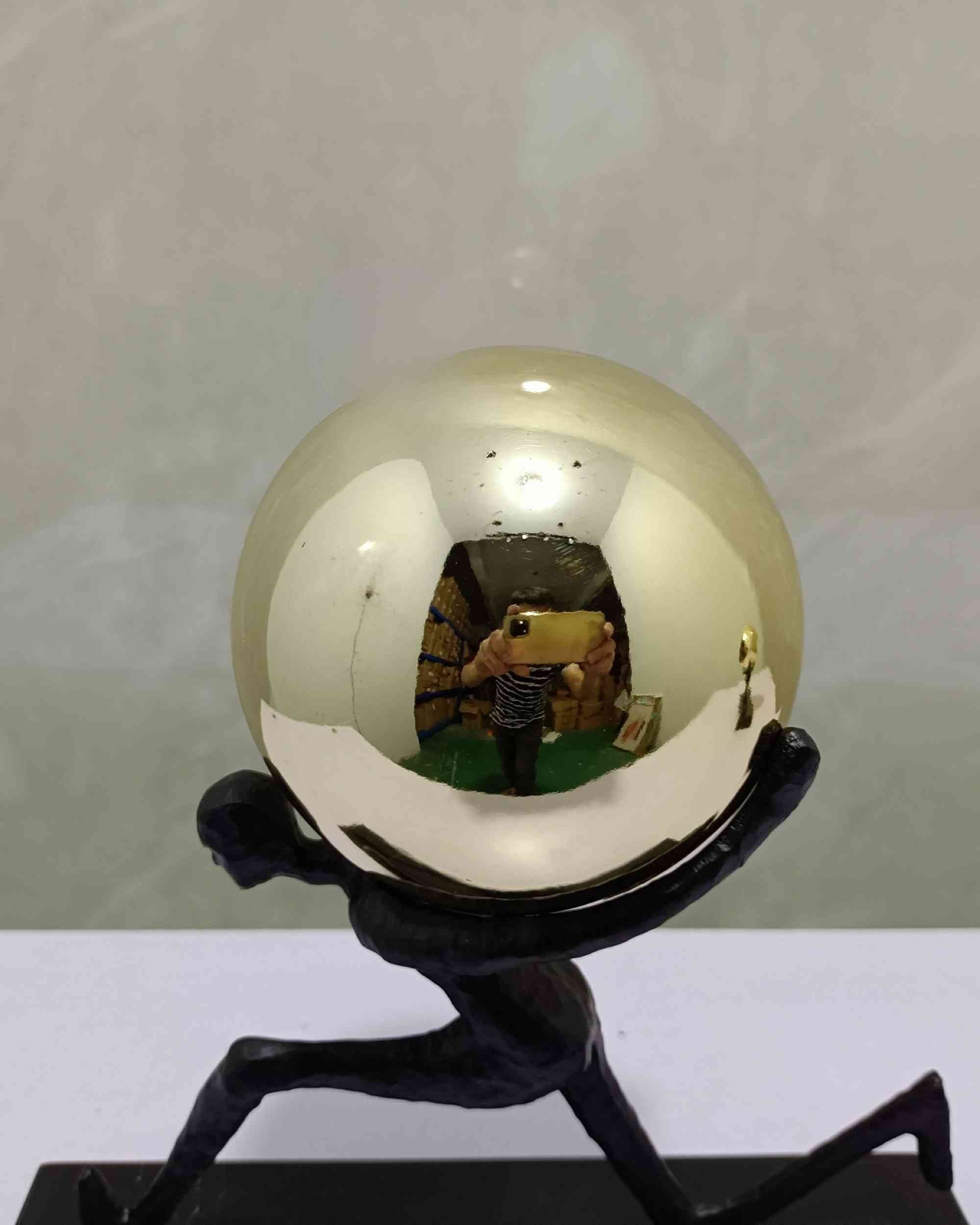 Premsons® Reflective Orb Duo Thinker Sculpture Set – Metal, Marble & Glass – Gold - Set of 2