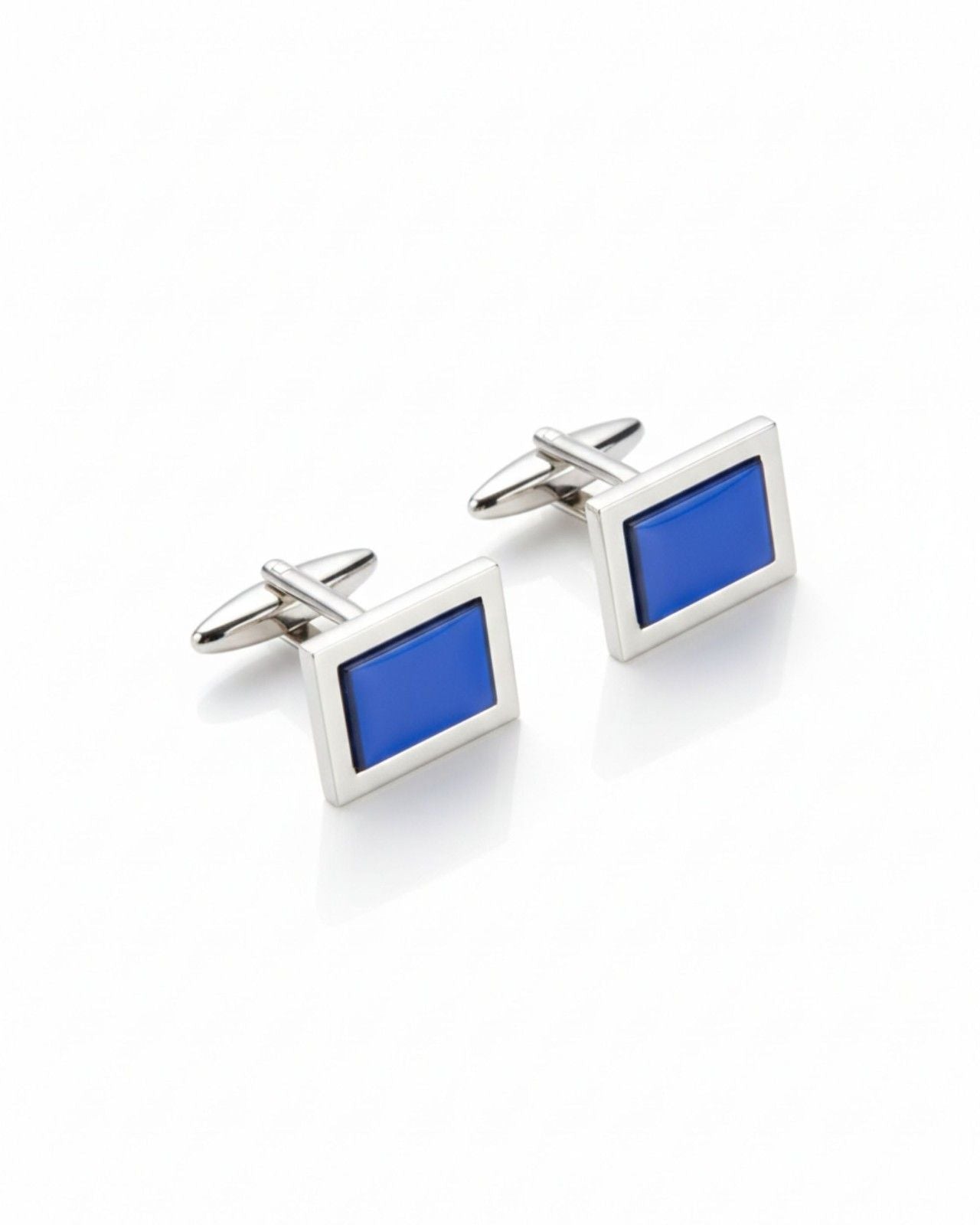 Premsons® Royal Blue Square Enamel Silver Cufflinks for Men