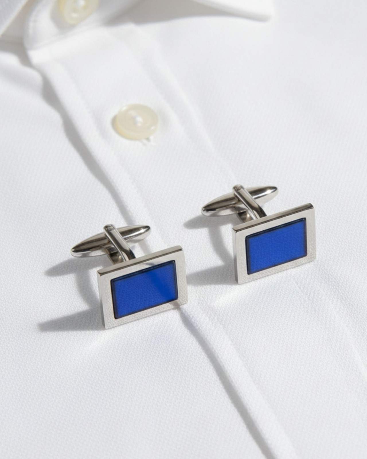 Premsons® Royal Blue Square Enamel Silver Cufflinks for Men