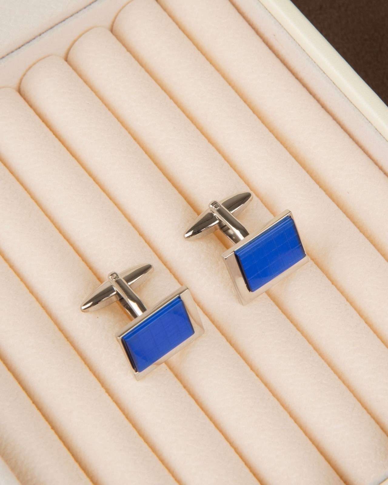 Premsons® Royal Blue Square Enamel Silver Cufflinks for Men