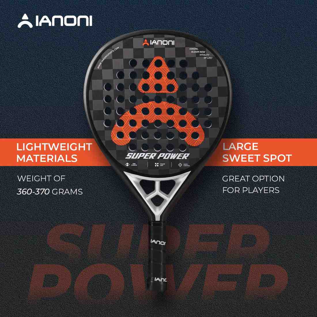 Premsons® 18K Carbon Fiber Super Power Padel Racket – Premium Power, Spin & Control - Black & Orange
