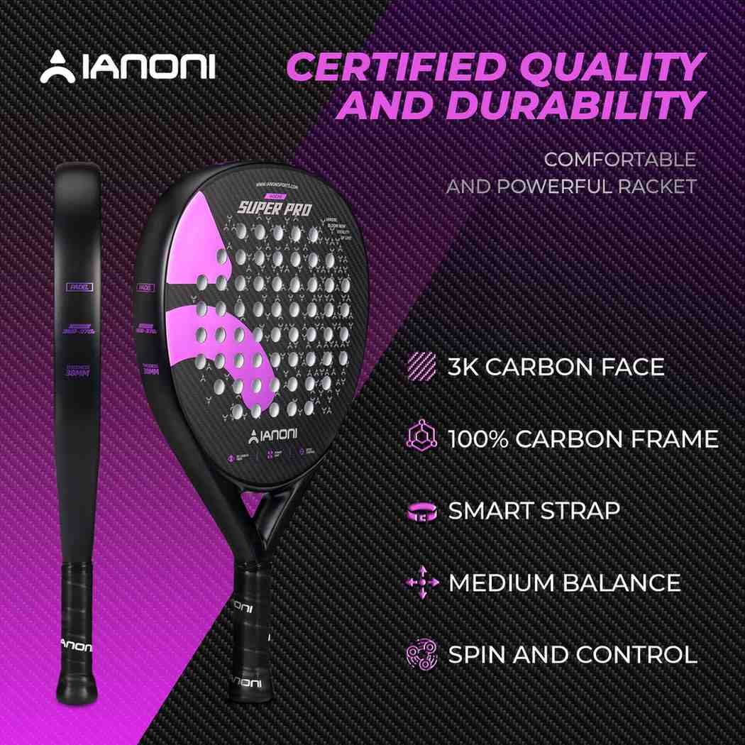Premsons® Super Pro 3K Carbon Fiber Padel Racket – 3D Surface Control & Power Paddle with EVA Core - Black & Purple