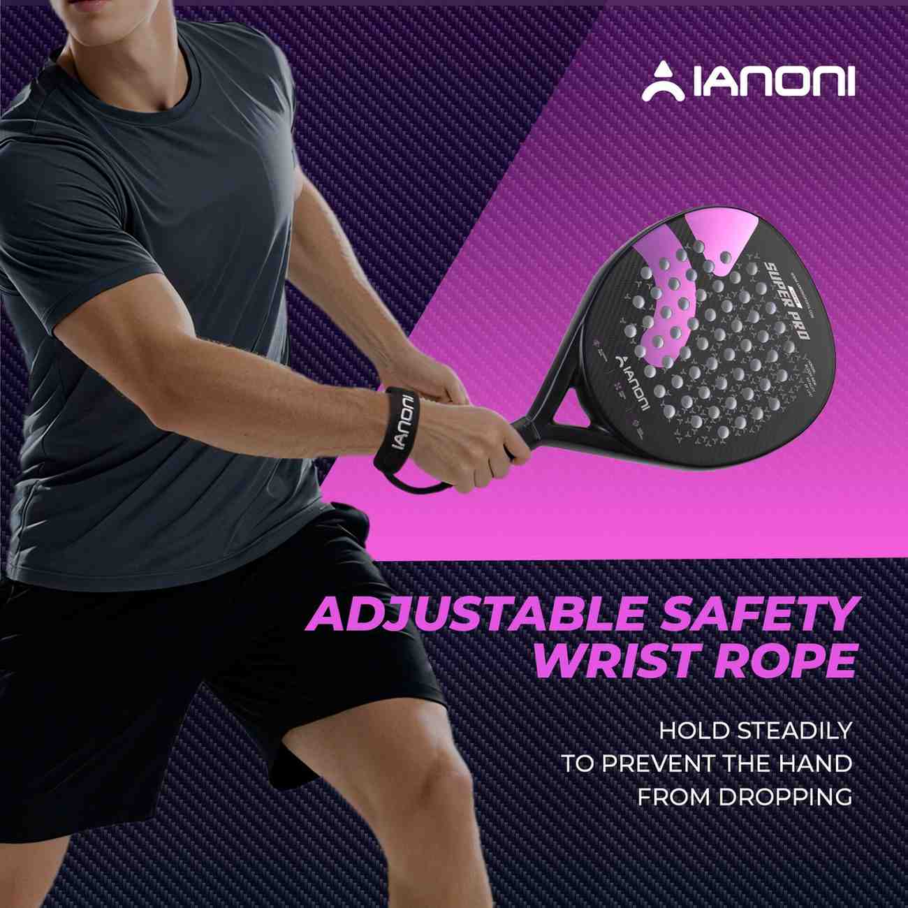 Premsons® Super Pro 3K Carbon Fiber Padel Racket – 3D Surface Control & Power Paddle with EVA Core - Black & Purple