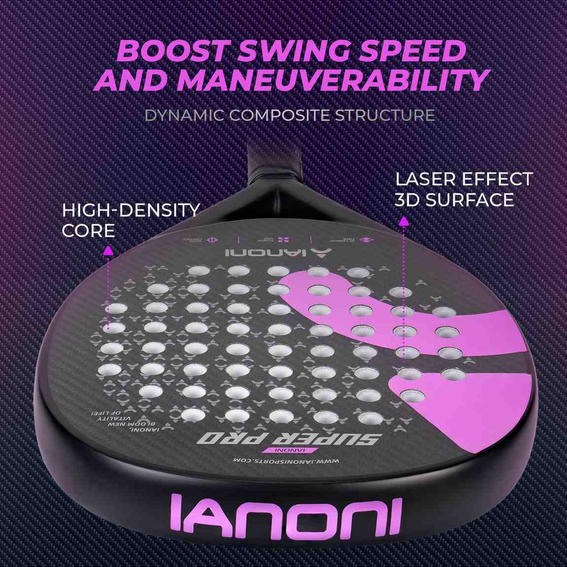 Premsons® Super Pro 3K Carbon Fiber Padel Racket – 3D Surface Control & Power Paddle with EVA Core - Black & Purple