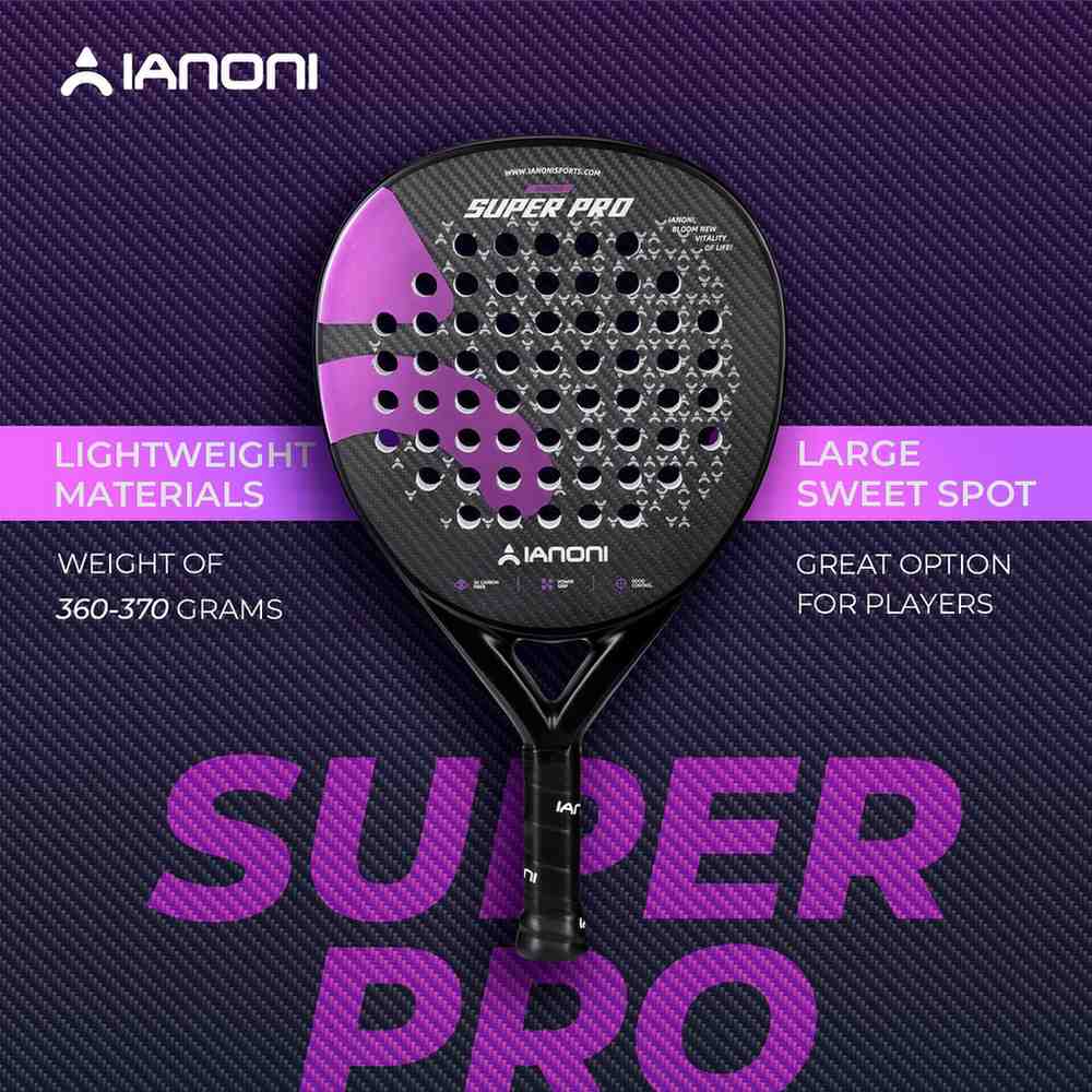 Premsons® Super Pro 3K Carbon Fiber Padel Racket – 3D Surface Control & Power Paddle with EVA Core - Black & Purple