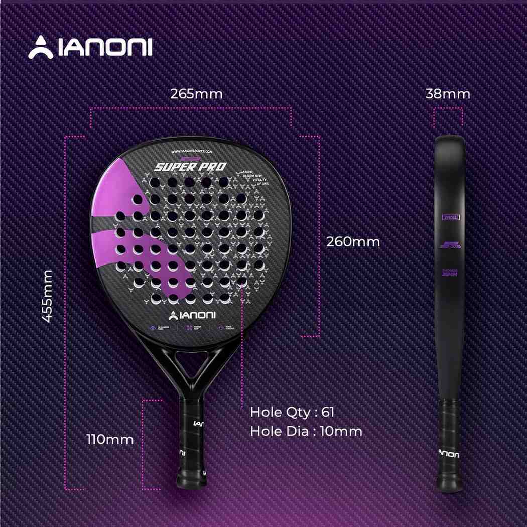 Premsons® Super Pro 3K Carbon Fiber Padel Racket – 3D Surface Control & Power Paddle with EVA Core - Black & Purple