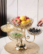Premsons® Tiered Luxe Serving Stand – Metal & Glass Tray Organiser – Black & Gold