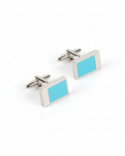 Premsons® Turquoise Stone Rectangle Silver Cufflinks for Men