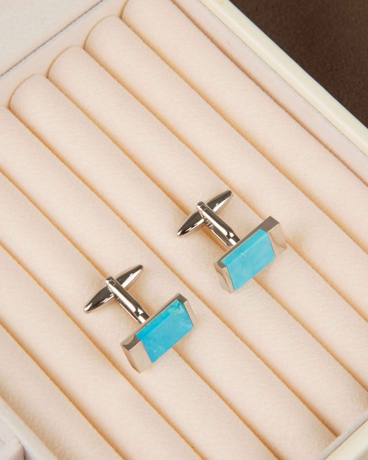 Premsons® Turquoise Stone Rectangle Silver Cufflinks for Men