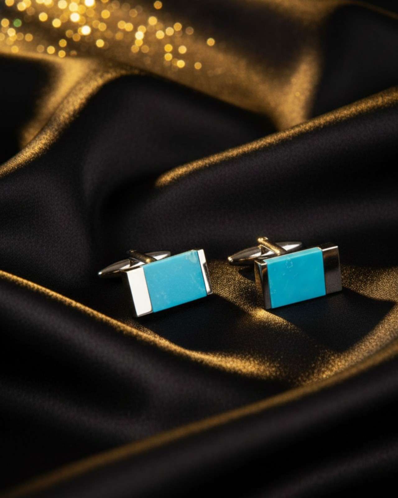 Premsons® Turquoise Stone Rectangle Silver Cufflinks for Men