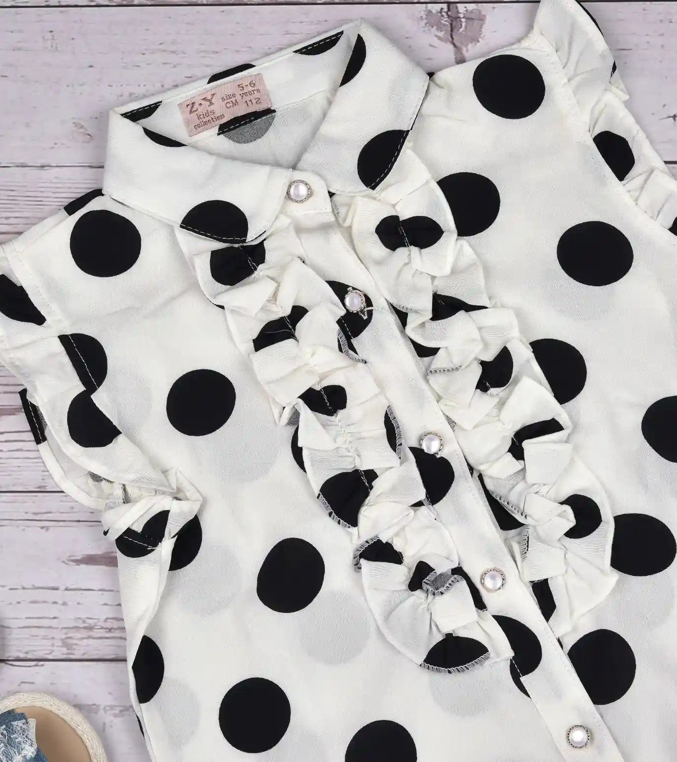 Premsons® Pretty in Polka Girls’ Sleeveless Floral Top with Tie Knot & Ruffle Detail – Casual Shirt with Pockets