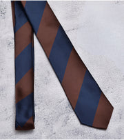 Premsons® Classic Dual-Tone Striped Neck Tie – Elegant Brown & Navy Blue Diagonal Design | Formal & Business Wear for Men