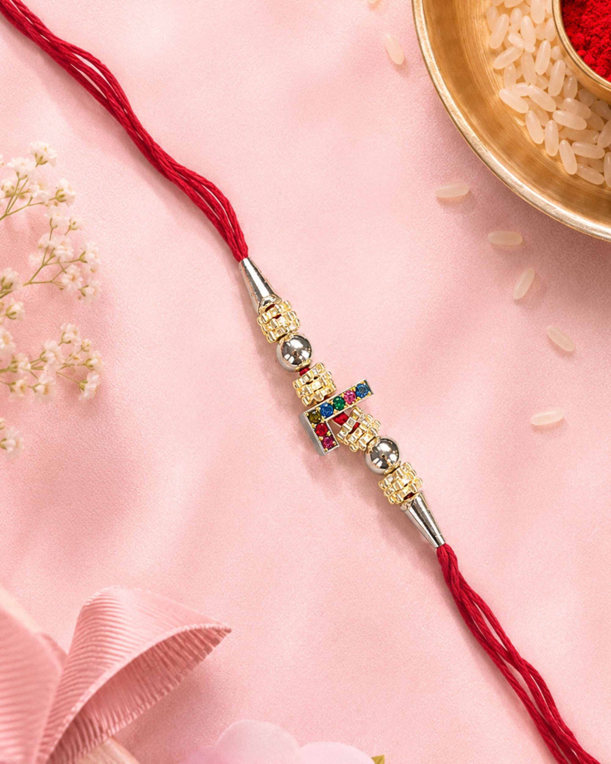 Premsons® Premium Alphabet Rakhi for Brother | Personalized Initial Letter Raksha Bandhan Rakhi with Multicolor Crystal Charm