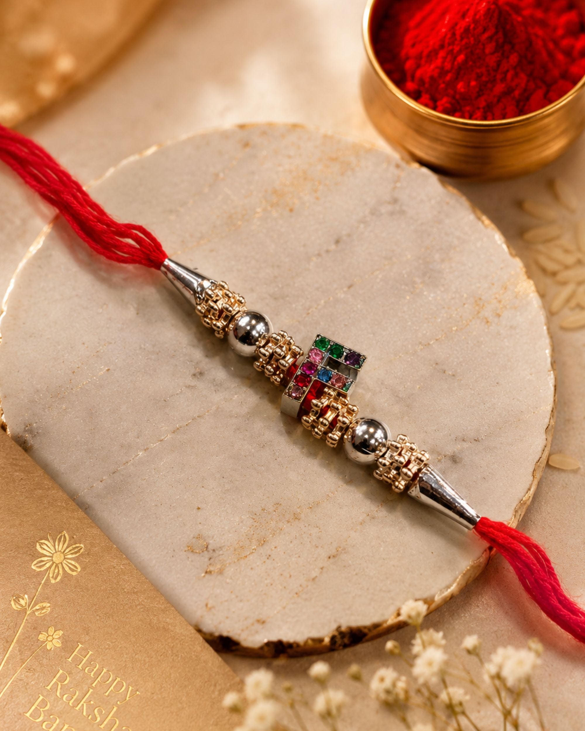 Premsons® Premium Alphabet Rakhi for Brother | Personalized Initial Letter Raksha Bandhan Rakhi with Multicolor Crystal Charm