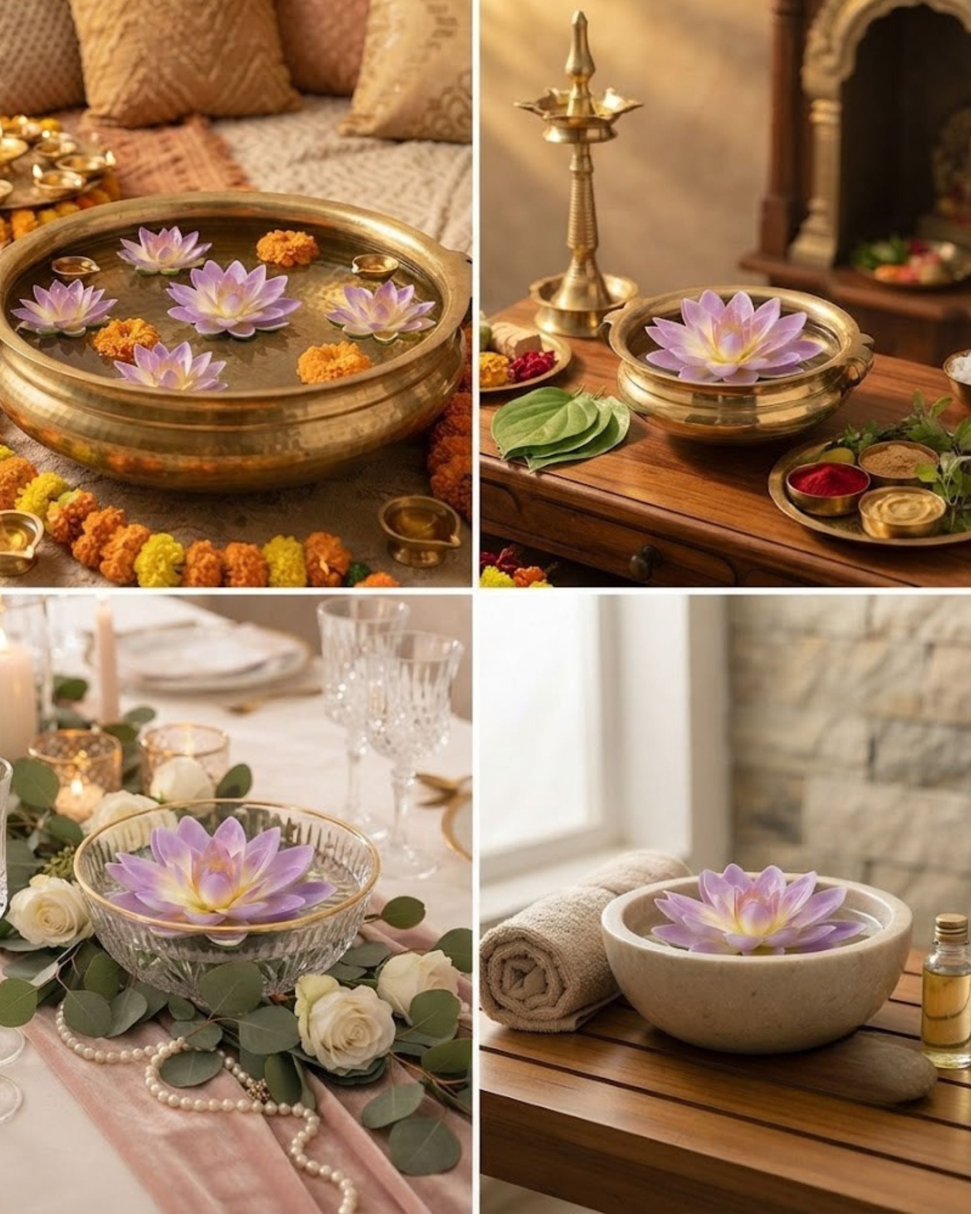 Premsons®Premium Artificial Lavender Floating Lotus Flowers Set of 4 | Realistic Decorative Flowers for Urli, Water Bowl, Centerpiece, Diwali, Wedding & Home Décor